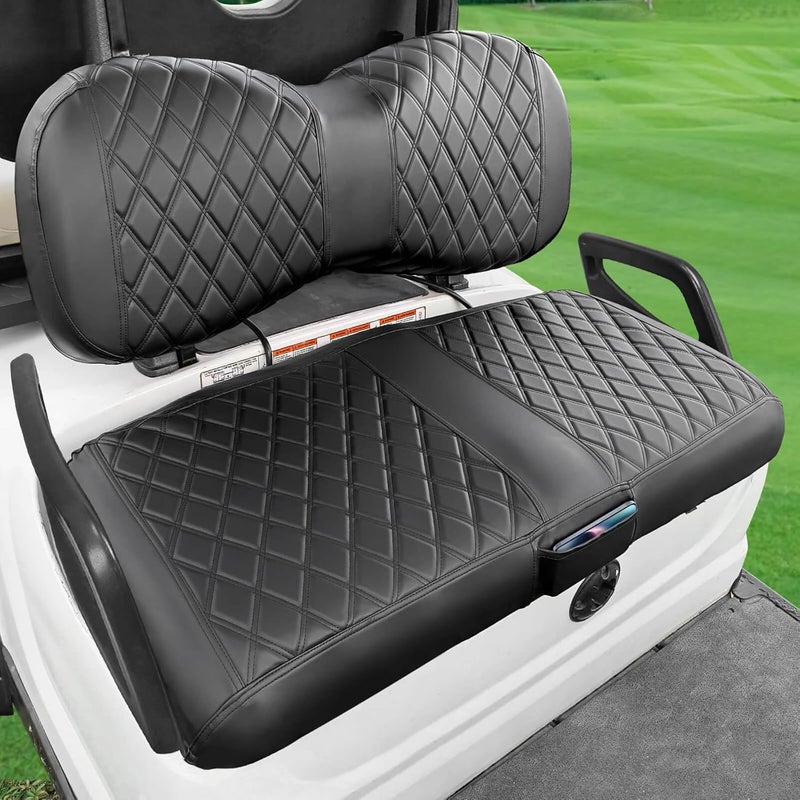 LEAPGOMAX Golf Cart Seat Covers Compatible with Yamaha Drive G29 2007-2016 and 2017+ Drive 2 Carts, Made Thick Premium Marine Leather Custom Diamond Stripe Soft Comfortable/Anti-Scratch/Anti-Fading - Image 1